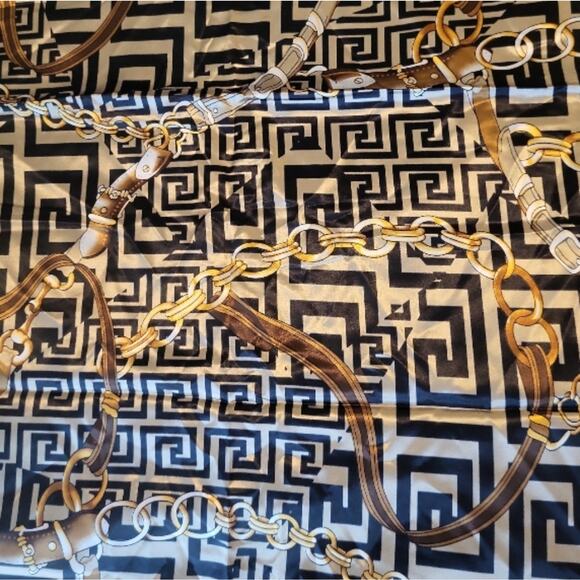 Scarf Silk Black and Gold Satin Print 35 x 35 inches - Picture 9 of 13